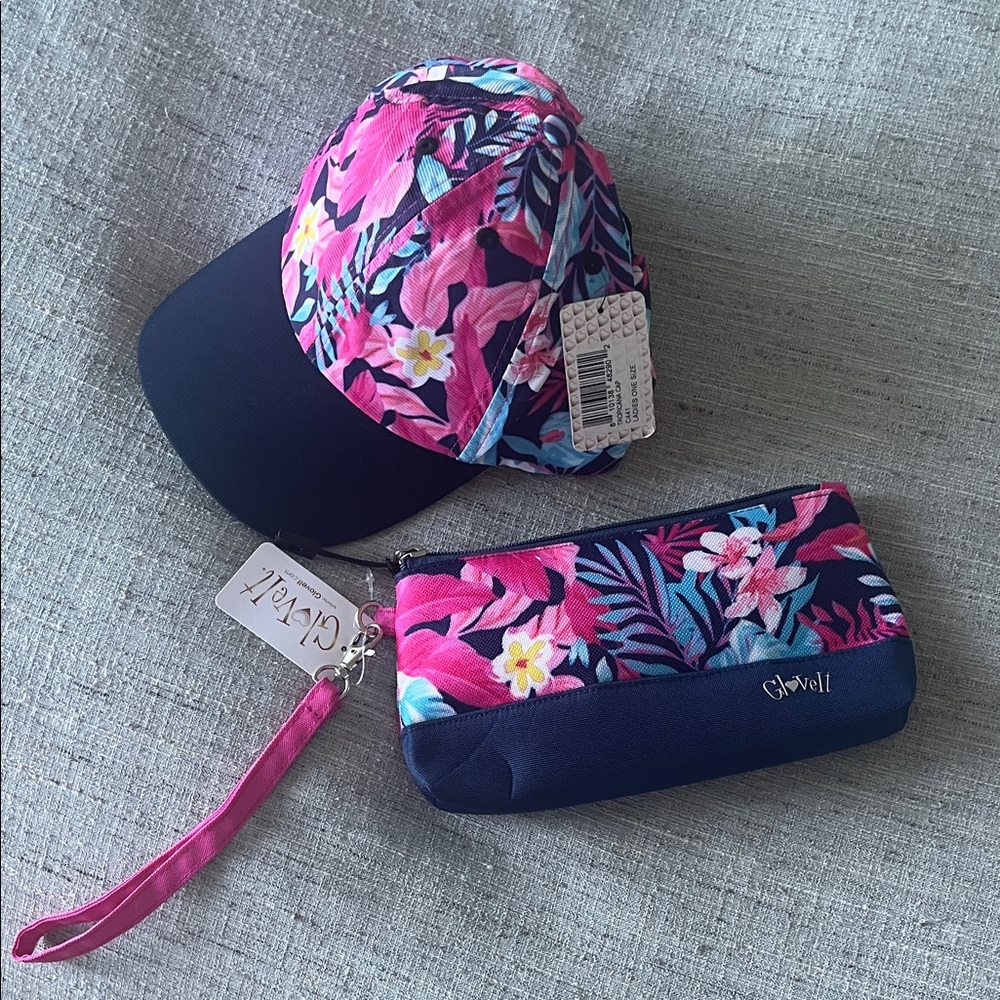 Glove it adult Floral Cap and Pouch - Pink and Blue